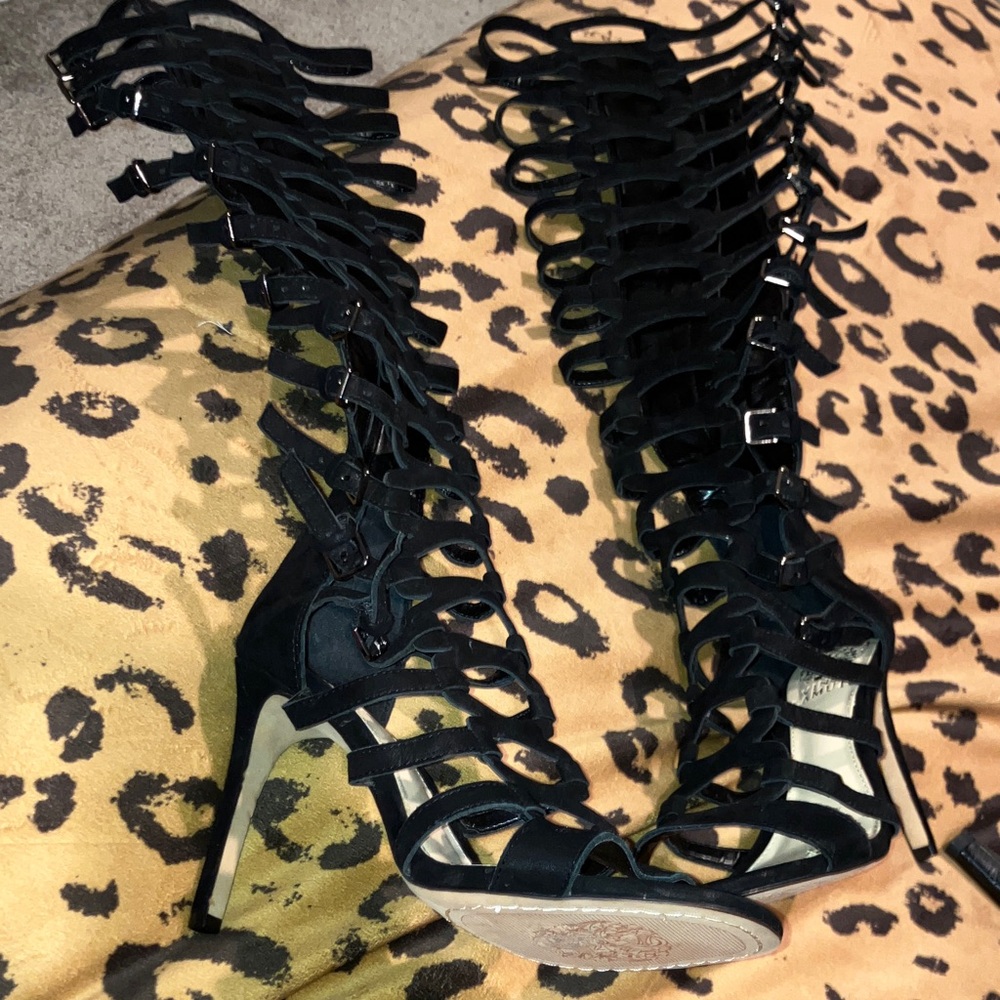 Vince Camuto Black Caged Gladiator Heels